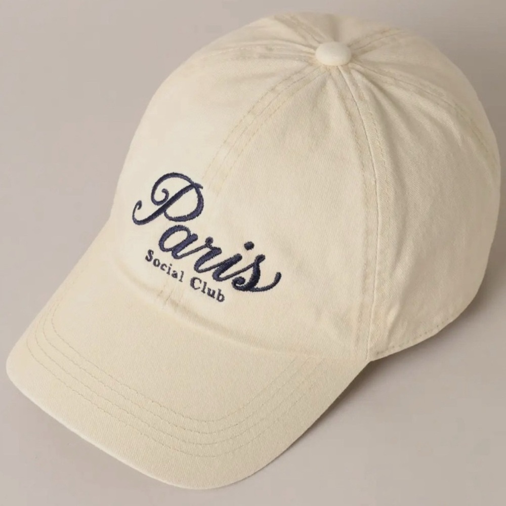Paris Social Club Adjustable Baseball Hat in Cream